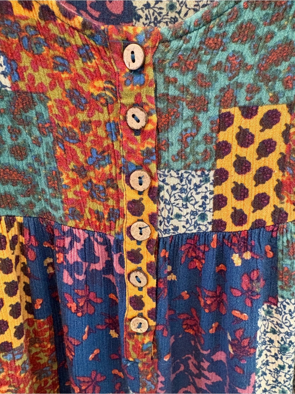 Easel Patchwork Boho Sleeveless Jumpsuit Multicolored Soft Wide Leg w/Pockets M